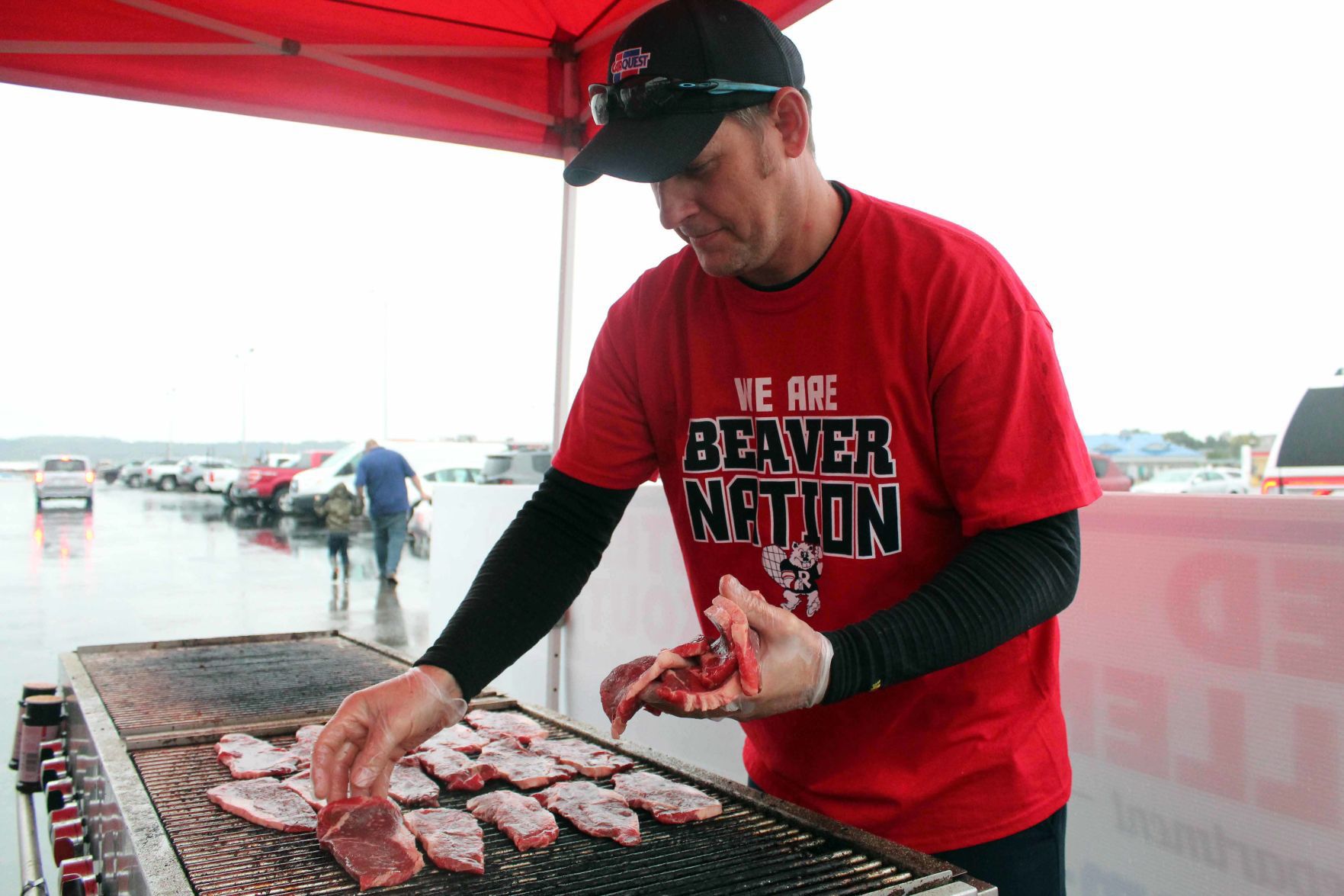 Matt prepares steaks